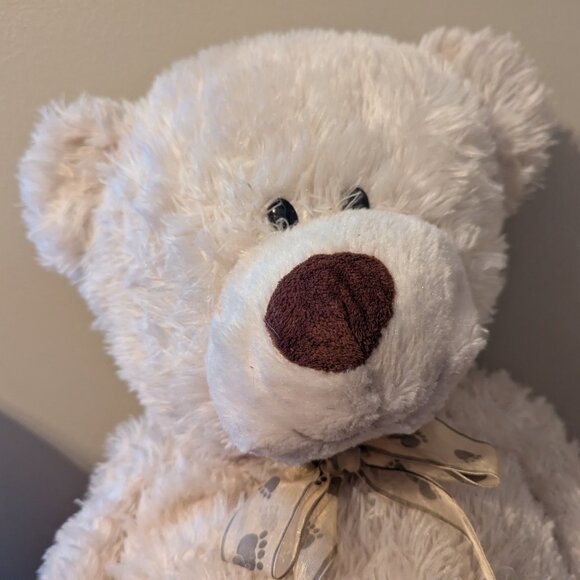 Hugfun Intl 27" Large Cream Colored Floppy Teddy Bear w/Bow Stuffed Animal - Picture 2 of 15